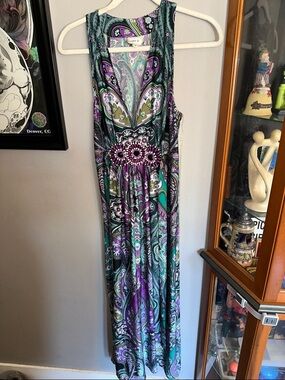 ECI Sleeveless Paisley Maxi Dress in Purple & Teal